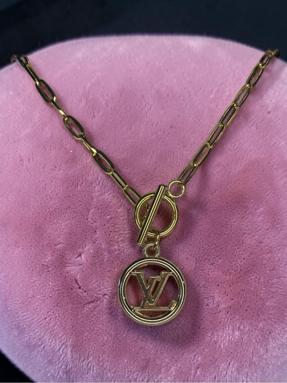 Gold Louis Vuitton Upcycled LV charm toggle necklace